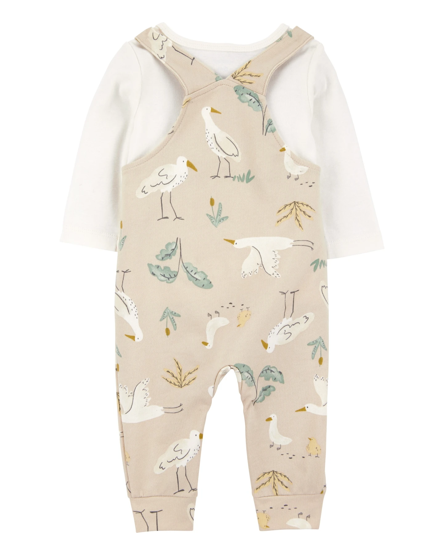 2-Piece Bird Print Long-Sleeve Tee & Overall Set Gallery