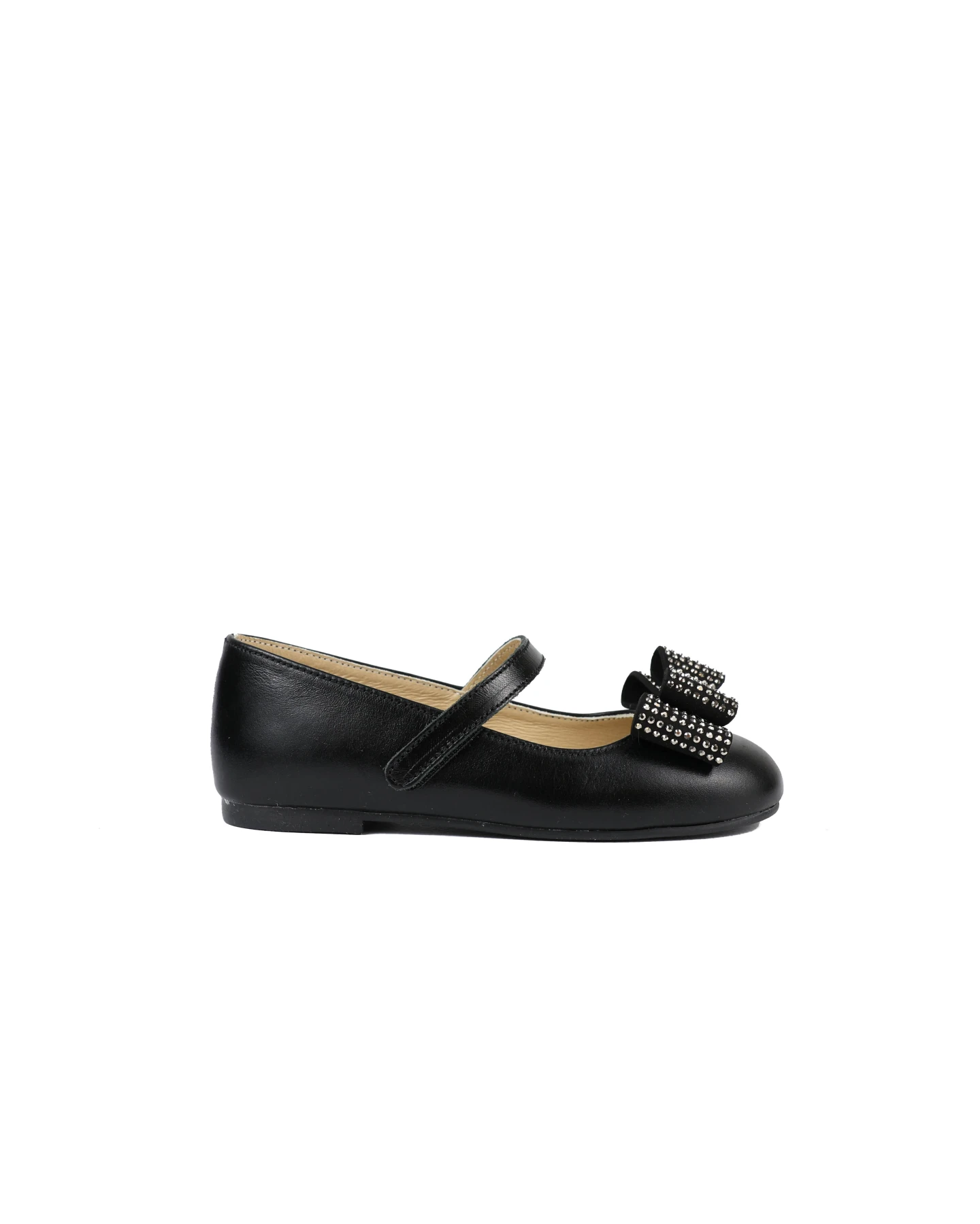 CRYSTALS DECORATED BOW EMBELLISHED GAUCHO LEATHER SINGLE STRAP BALLERINAS Gallery