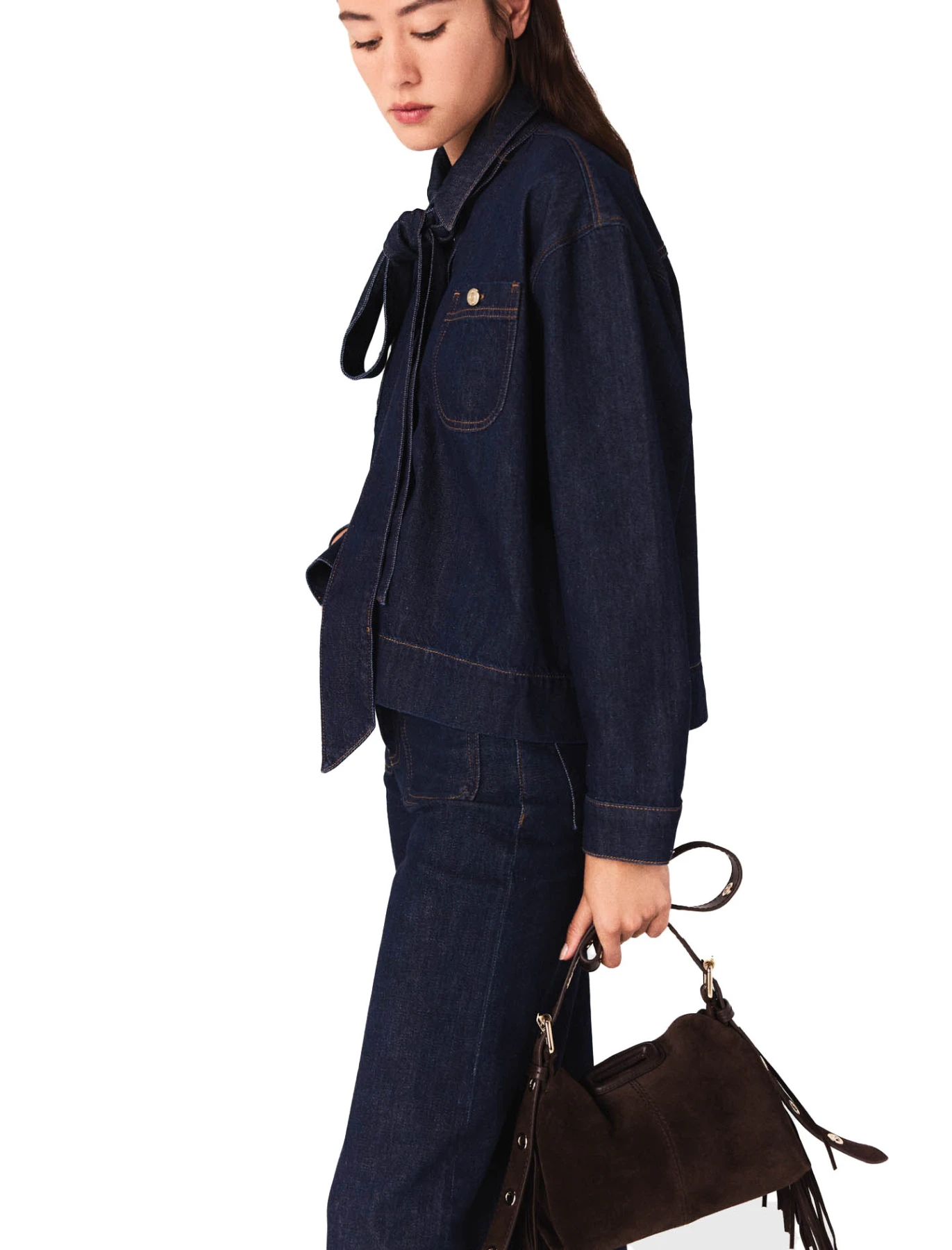 Denim shirt with pussy bow Gallery