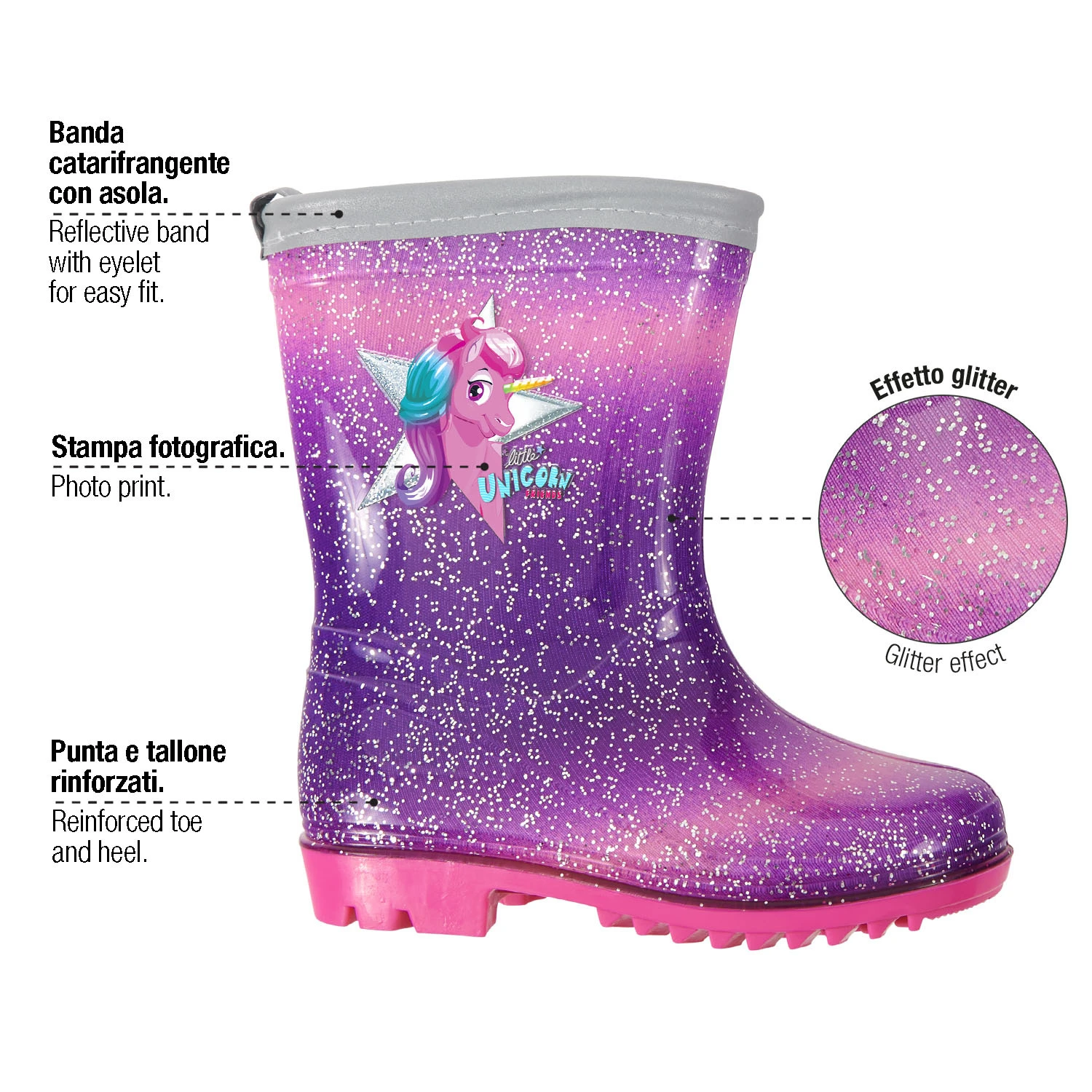 sparkly unicorn rainboots  with reflective details Gallery