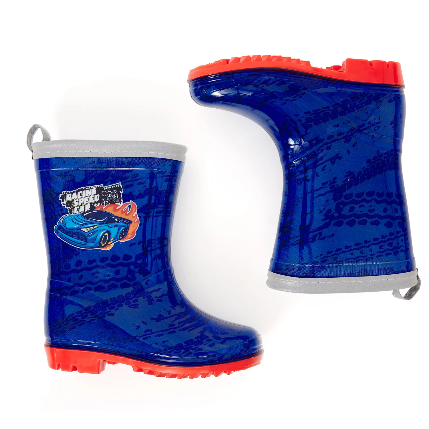 blue racing car rainboots with reflective details Gallery