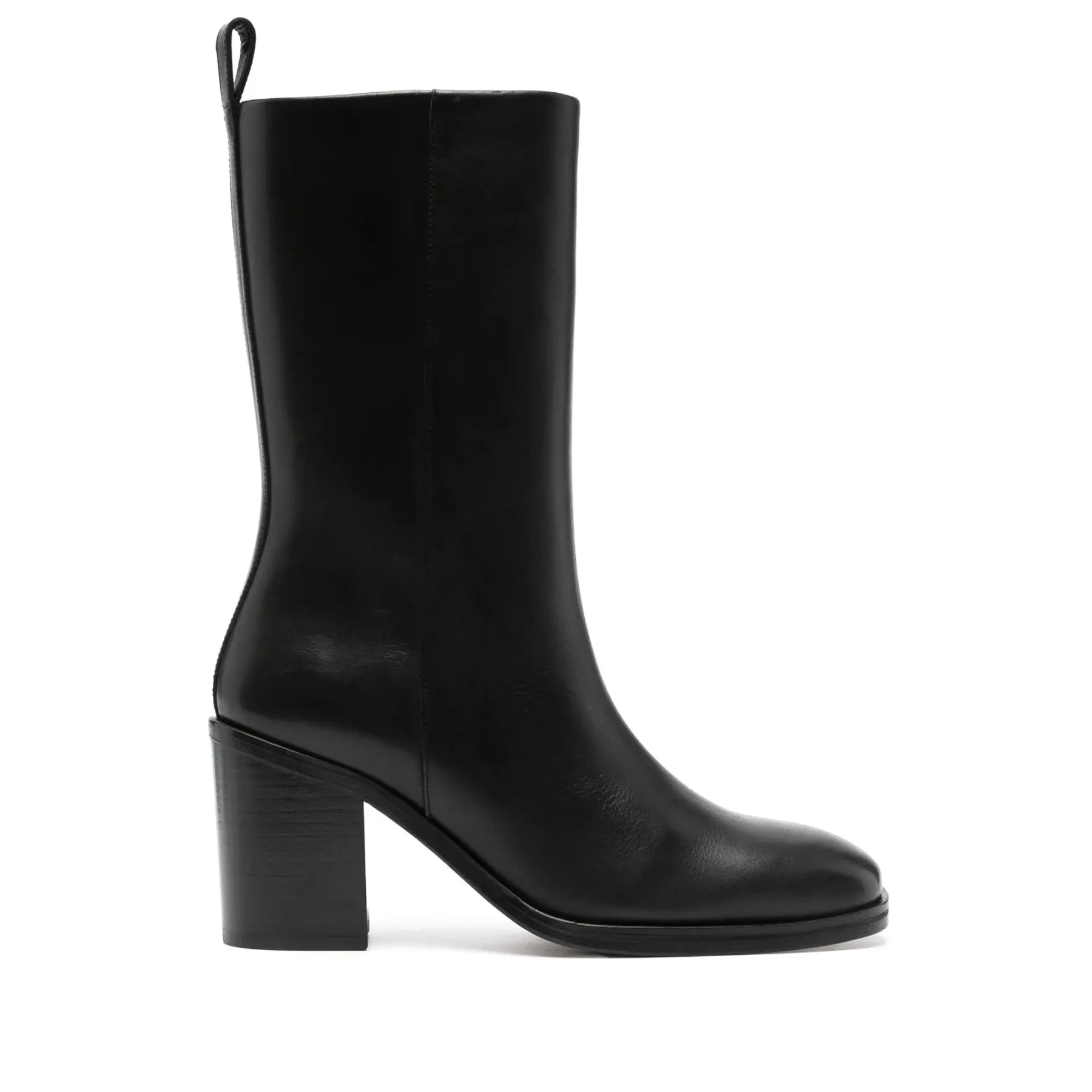 Leather Block Heel mis-Calf Boots Gallery