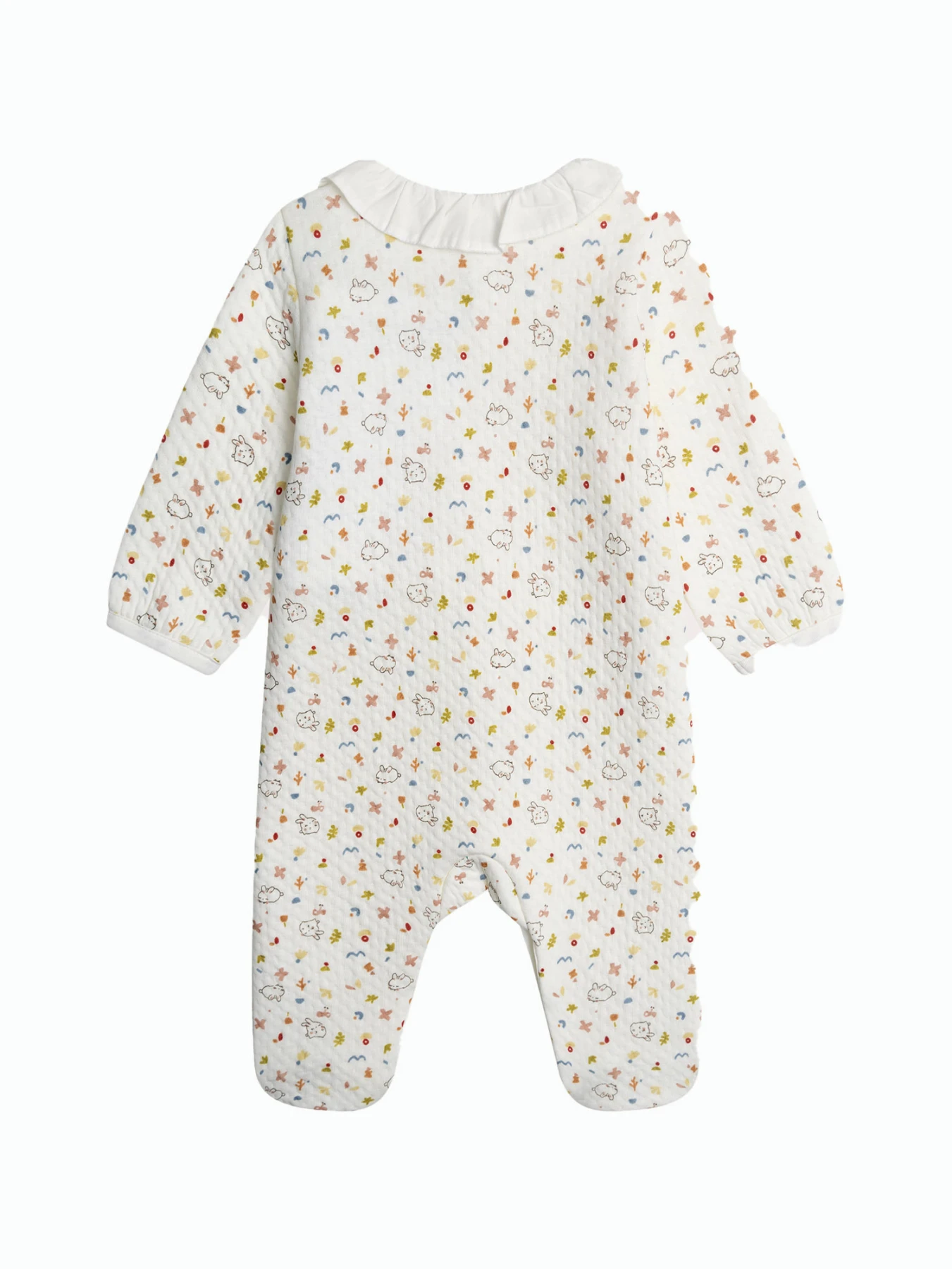 Quilted Animal Print Baby Romper with Ruffle Collar Gallery