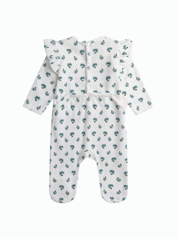 Floral Print Footed Romper with Ruffle Shoulders Gallery