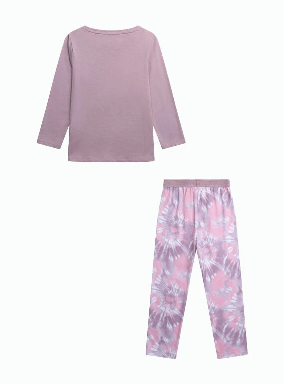 Unicorn Graphic Long-Sleeved Pajama Set with Tie-Dye Pants Gallery