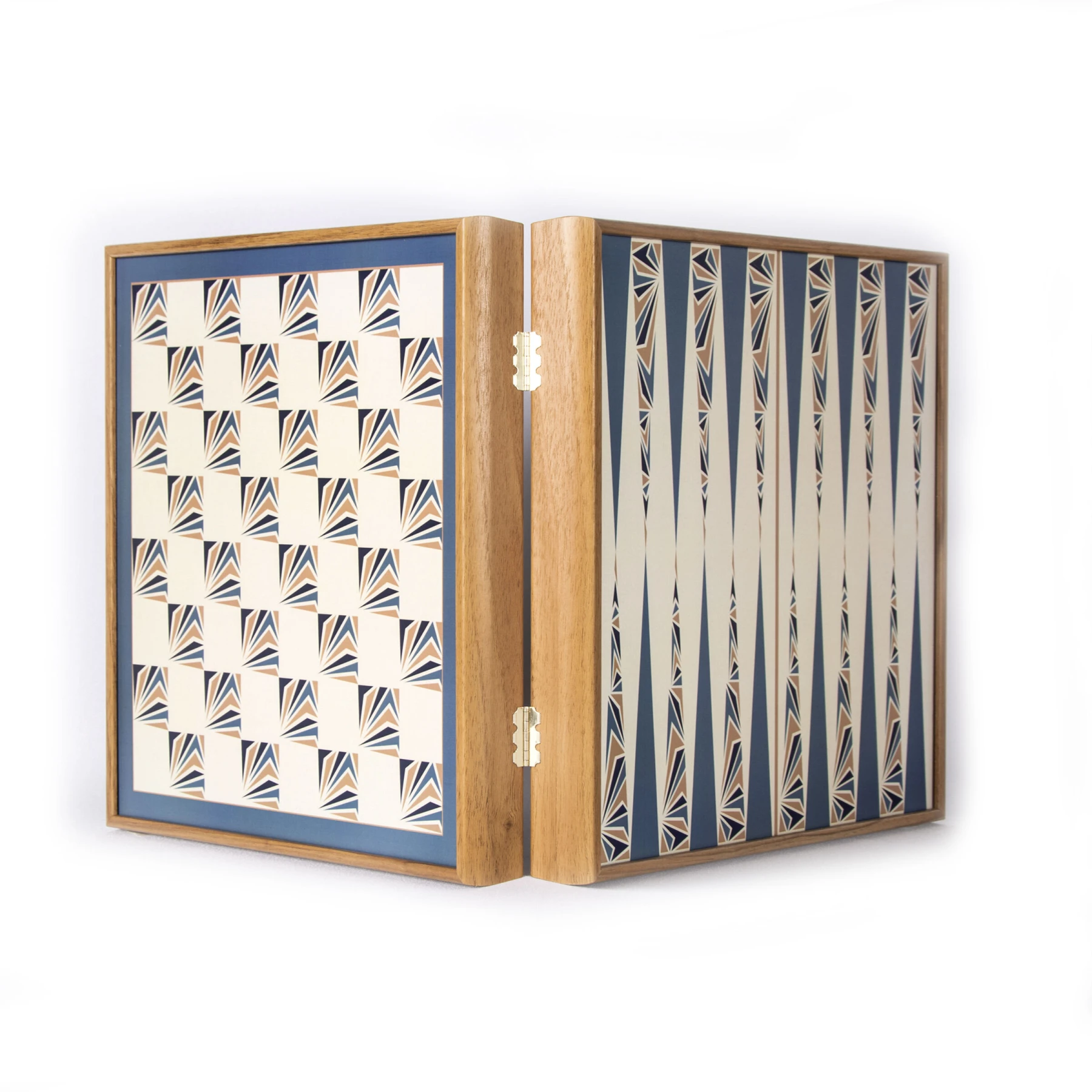 Chess/Backgammon/Ludo/Snakes  - Navy Blue - Walnut replica wooden case Gallery