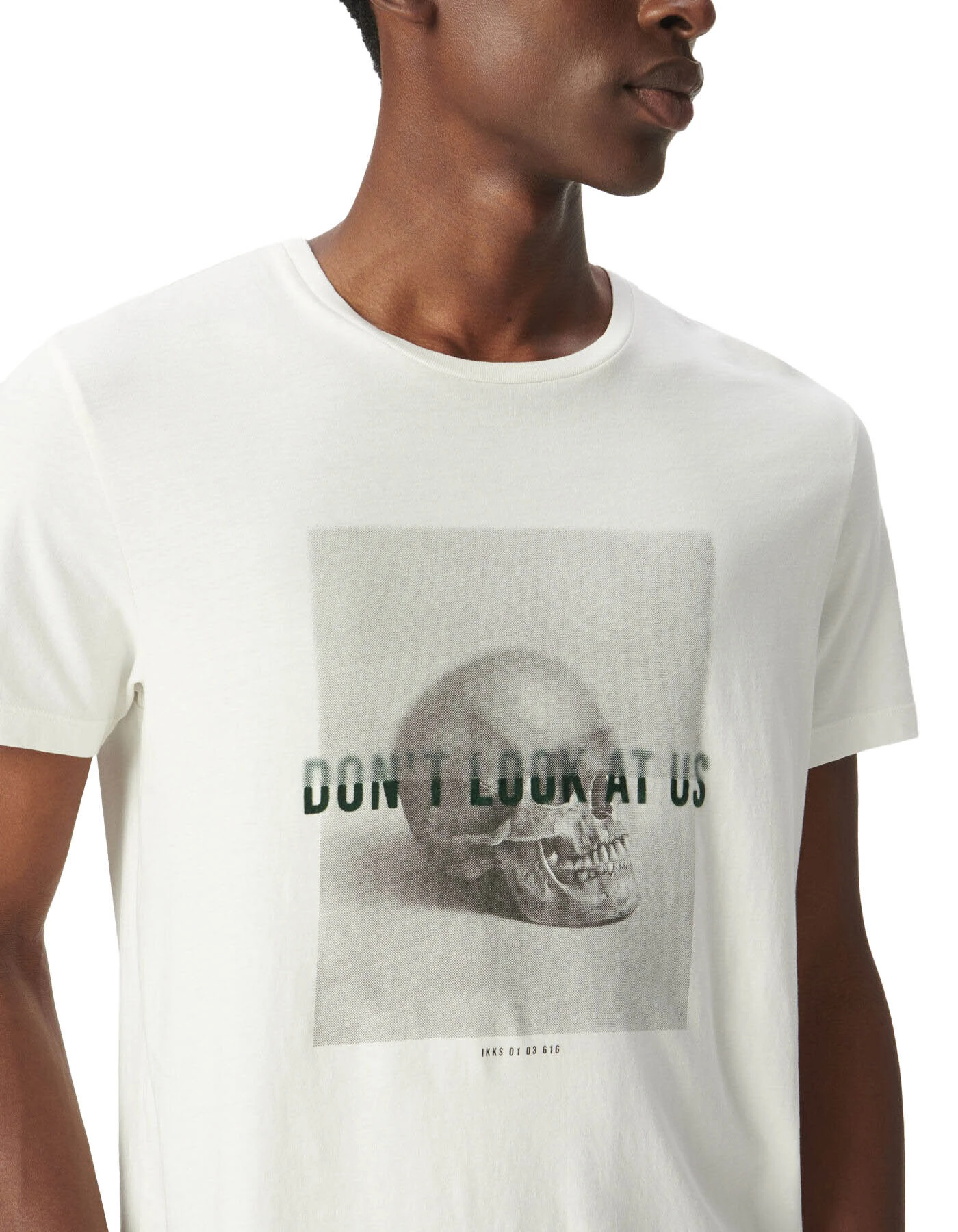 T-shirt with skull image and flocked slogan Gallery
