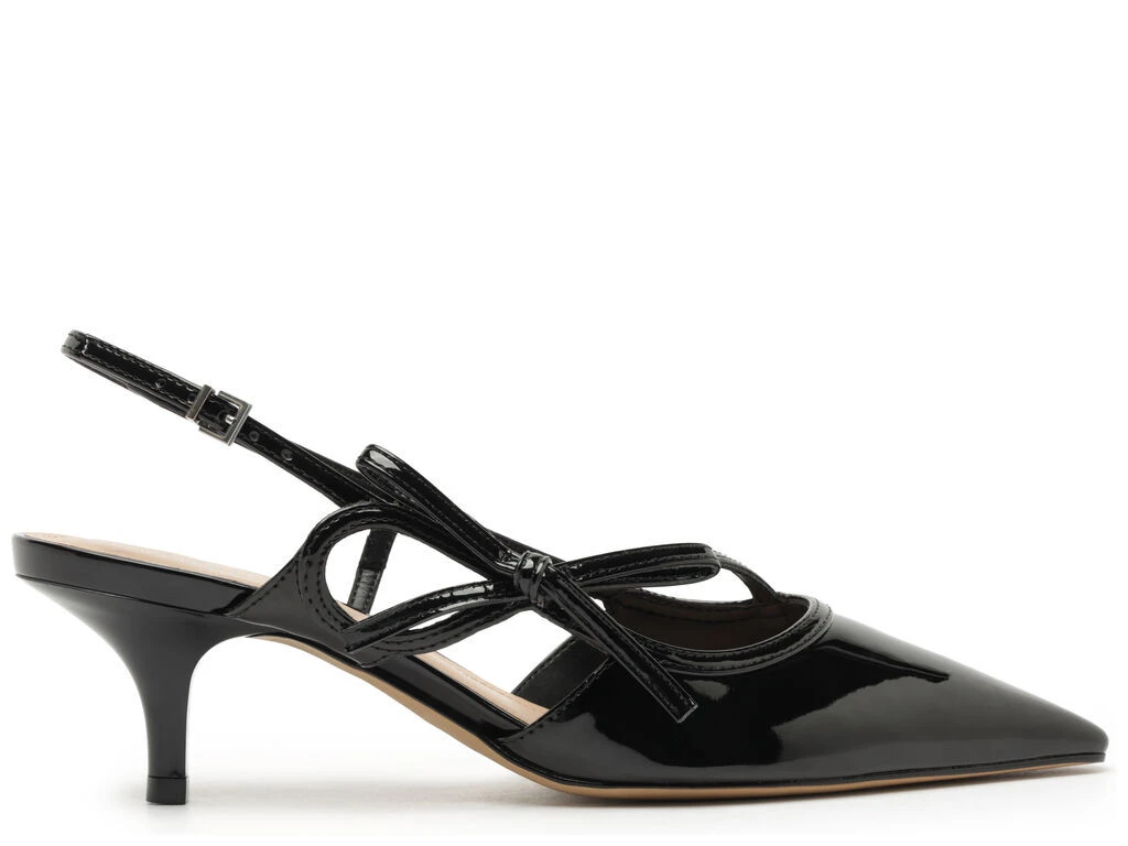 Patent Leather Kitten Heel Slingback with Bow Detail Gallery