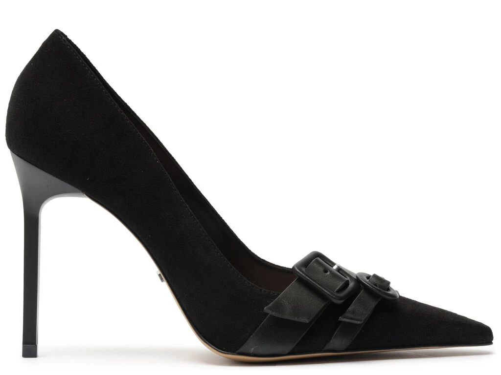 Suede Pointed-Toe Heels with Double Buckle Straps Gallery