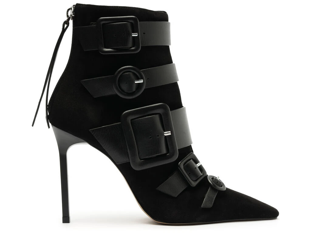 Suede Pointed-Toe Ankle Boots with Multiple Buckles Gallery