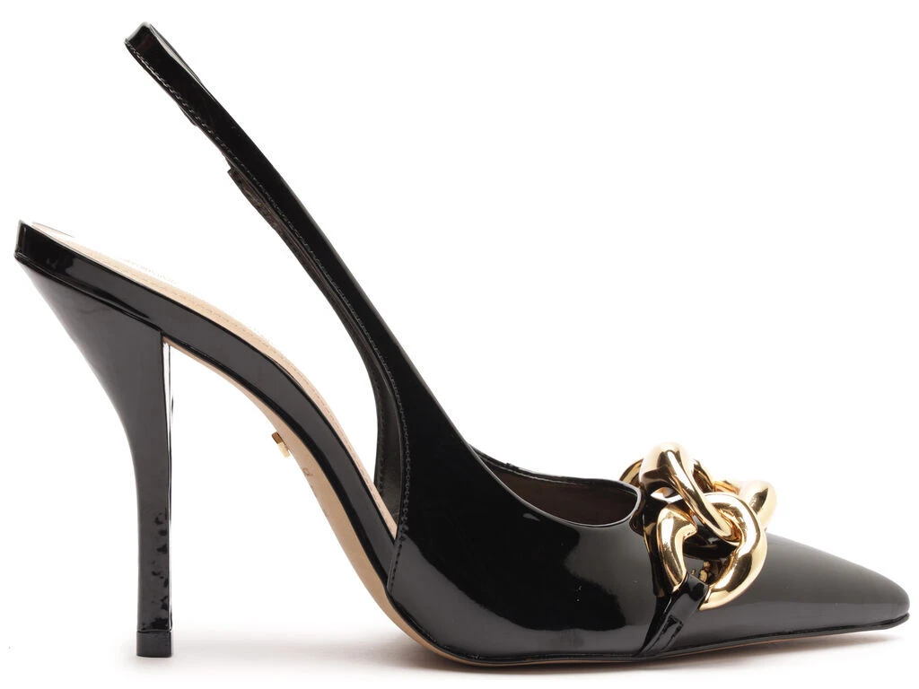 Patent Leather Stiletto Slingback Pump with Gold Chain Gallery