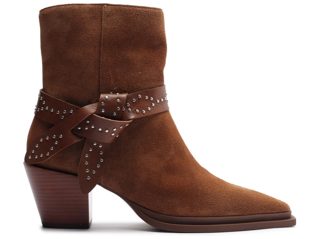 Suede Pointed-Toe Ankle Boots with Studded Strap Gallery