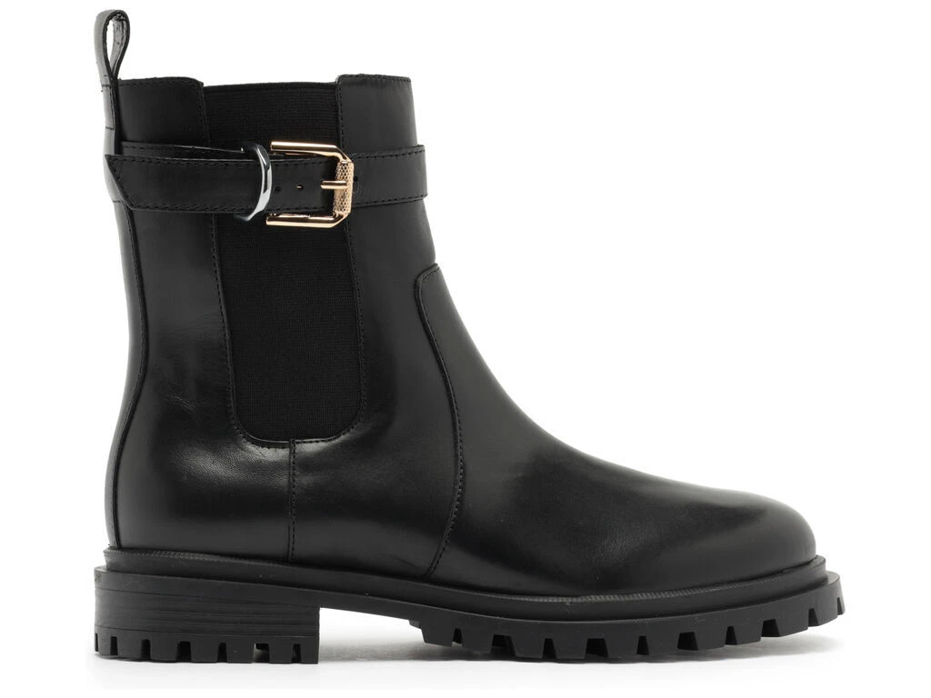 Leather Lug Sole Chelsea Boots with Buckle Strap Gallery