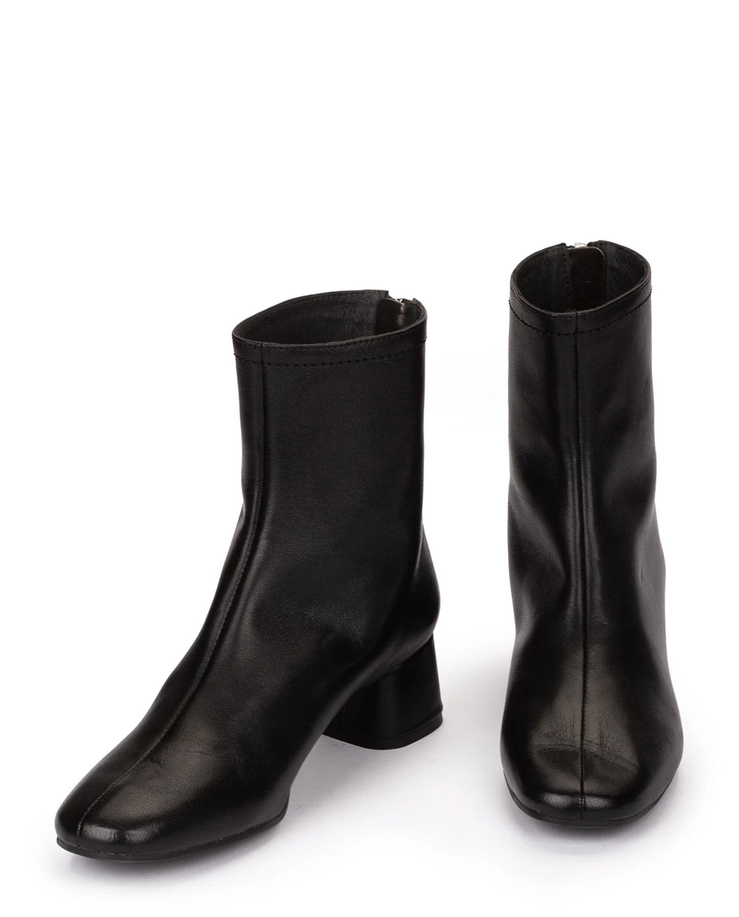 Leather Ankle Boots with a Block Heel and Side Zip Gallery