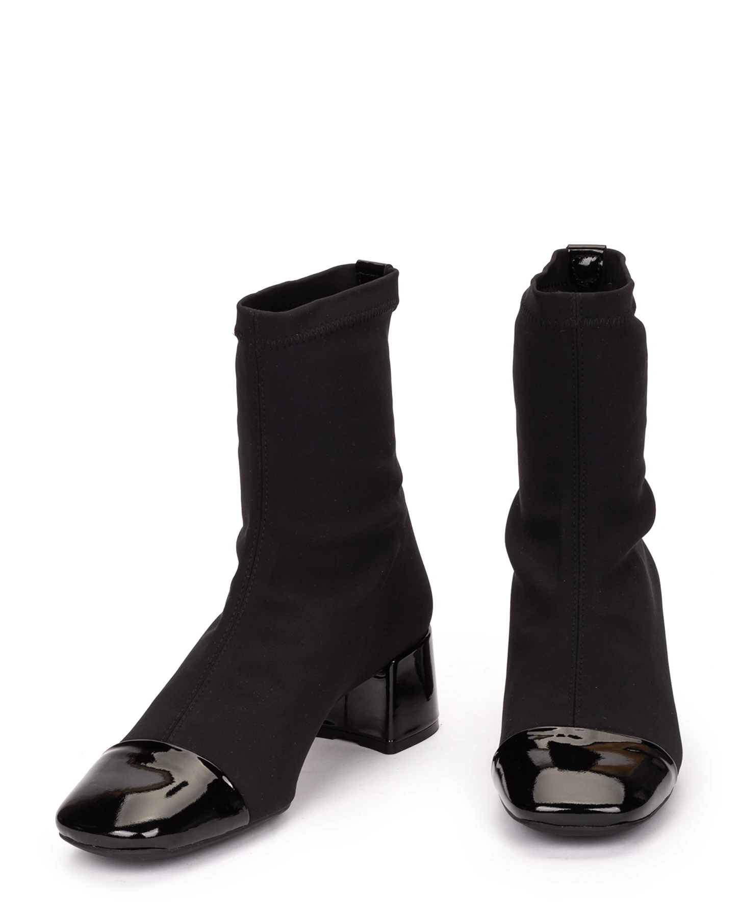 Sock Boots with Patent Leather Cap Toe and Block Heel Gallery