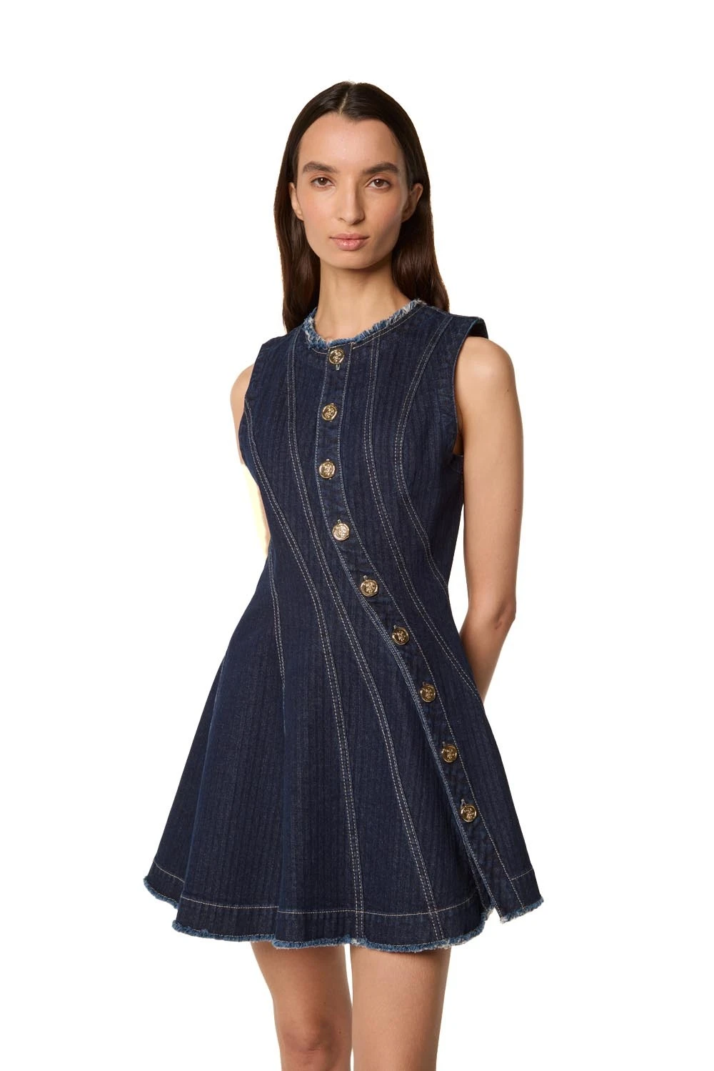 Denim short dress with bias cut Gallery