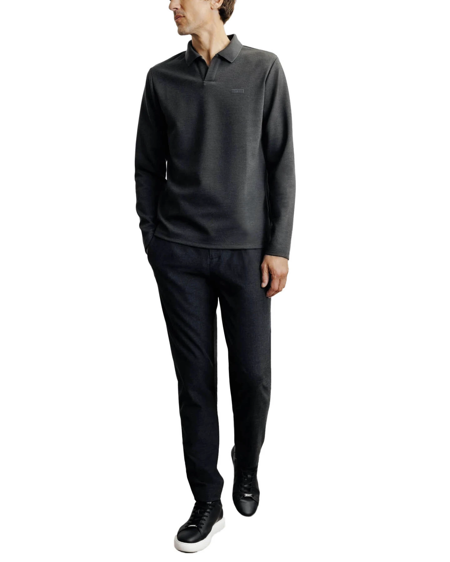 Long-sleeved open-neck polo shirt Gallery