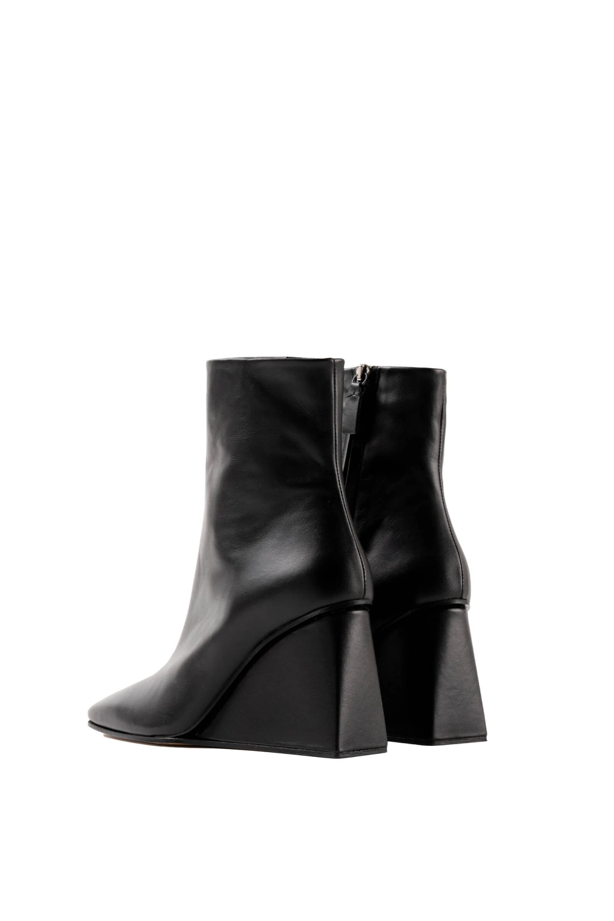 Wedge Heel Leather Ankle Boots With Square Toe Gallery