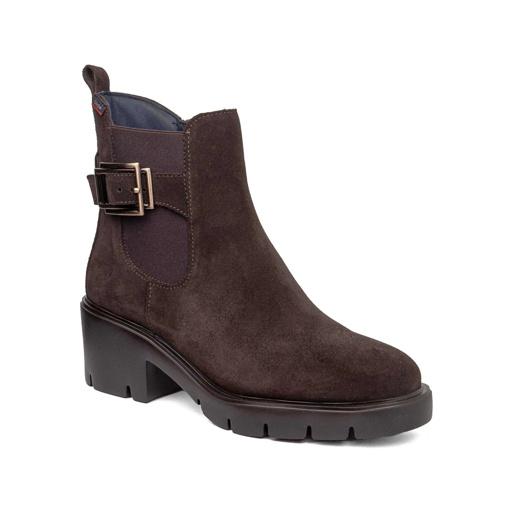 Suede Ankle Boot With Buckle And Lug Sole Gallery