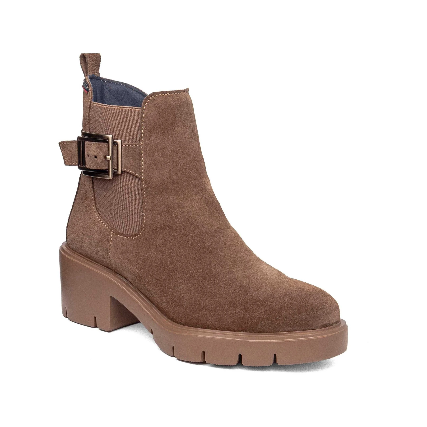 Suede Ankle Boot With Buckle And Lug Sole Gallery