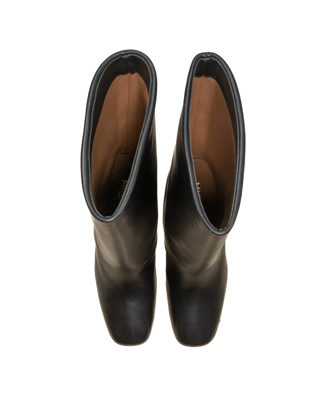 Mid Calf Bock Heel Leather Boots Gallery