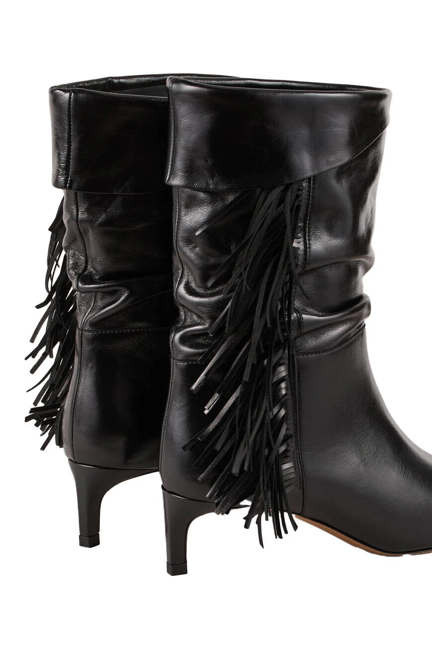 Leather Slouchy Ankle Boots with Fringe Gallery