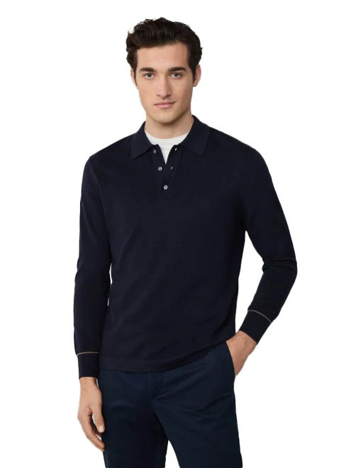 Cotton-silk Long Sleeve Textured Knit Polo Gallery