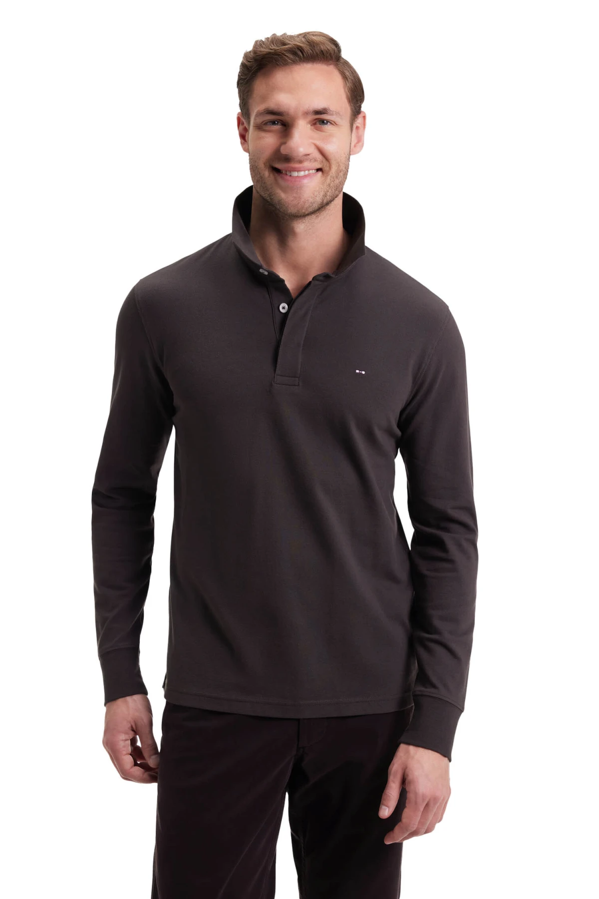 Slim Fit Cotton Long-sleeved Polo Shirt Gallery