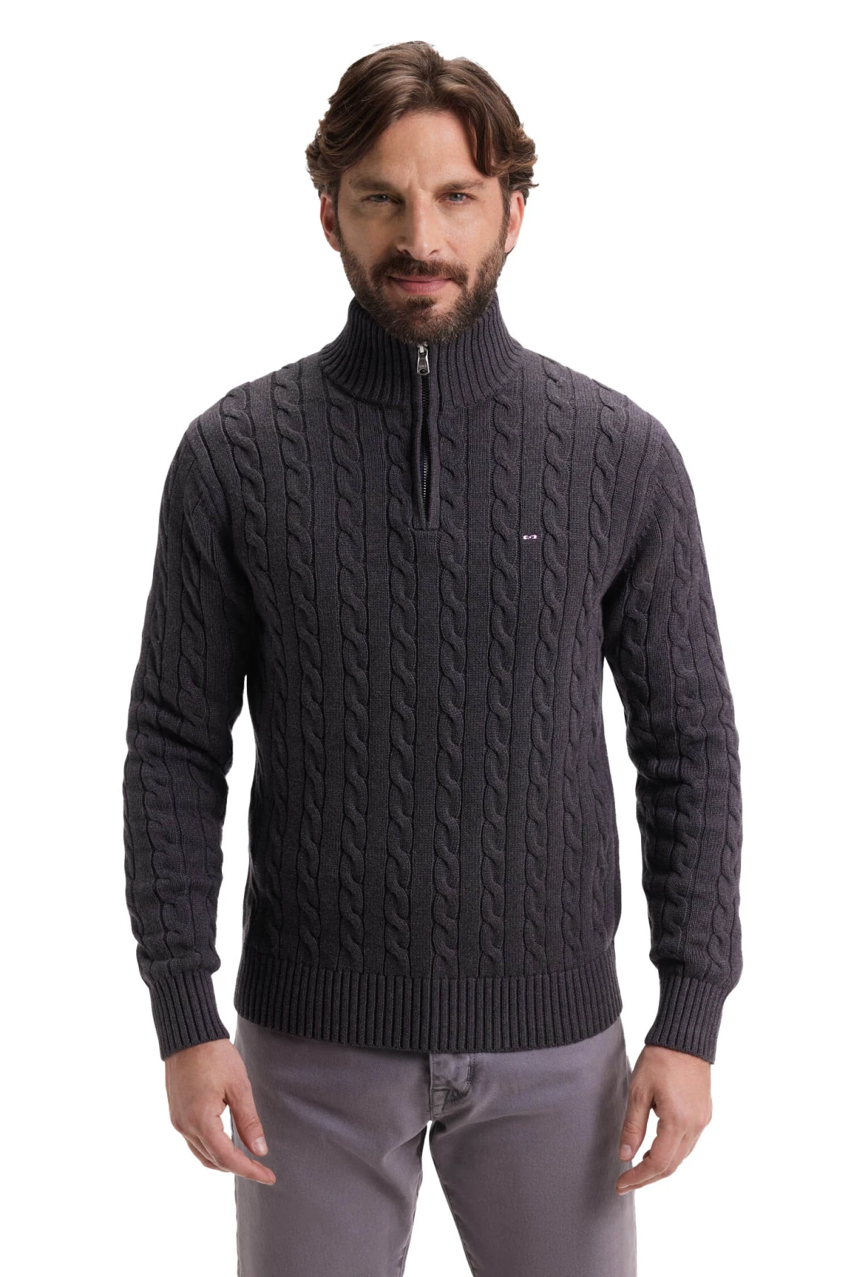 Straight Fit High Neck Embroidered Sweater Gallery