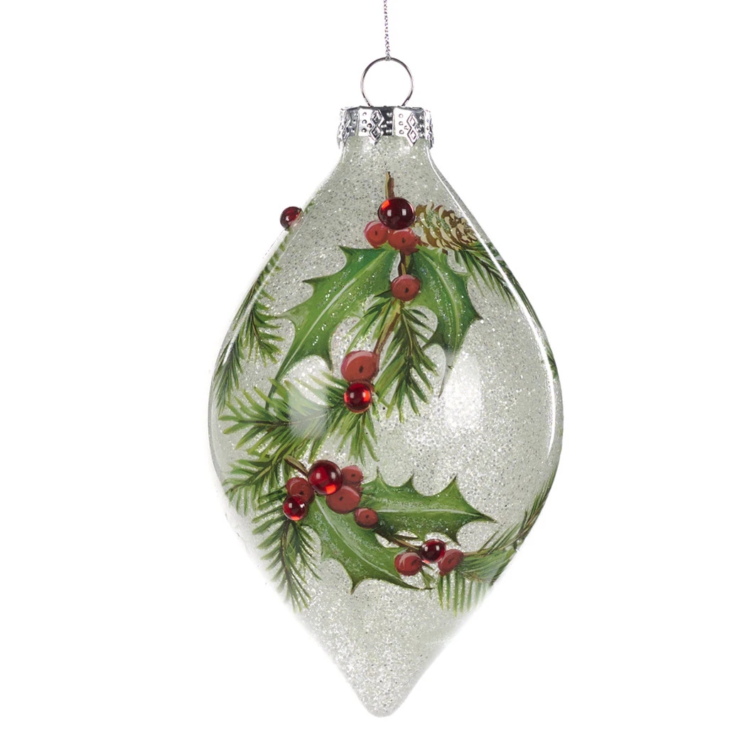 Glass 3D Holly/Berry Ball/Finial Ornament Assorted/2 Green/Red 11cm Gallery