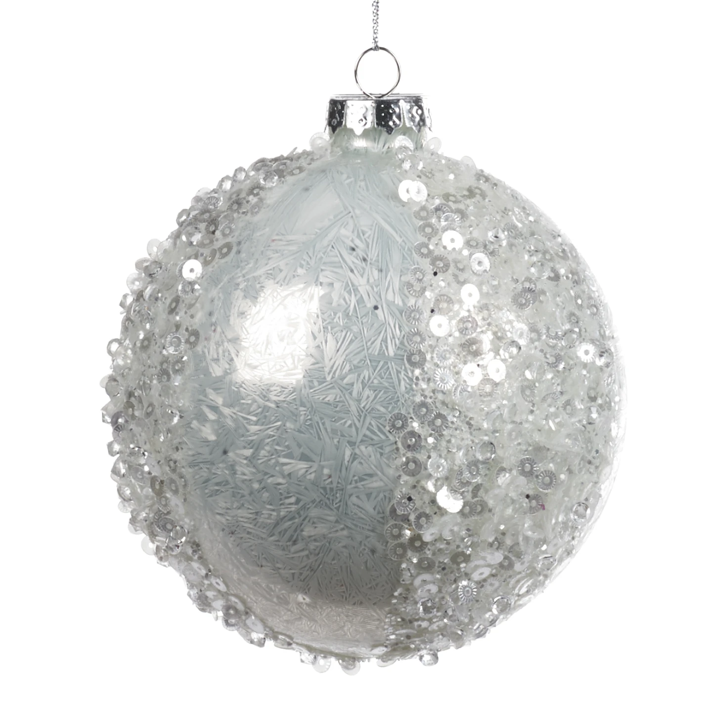 Glass Sequined Frost Ball White 10cm Gallery
