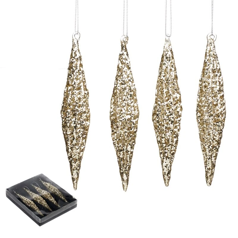Glass Glitter Spun Icicle Ornament Box/4 Gold 15cm Gallery