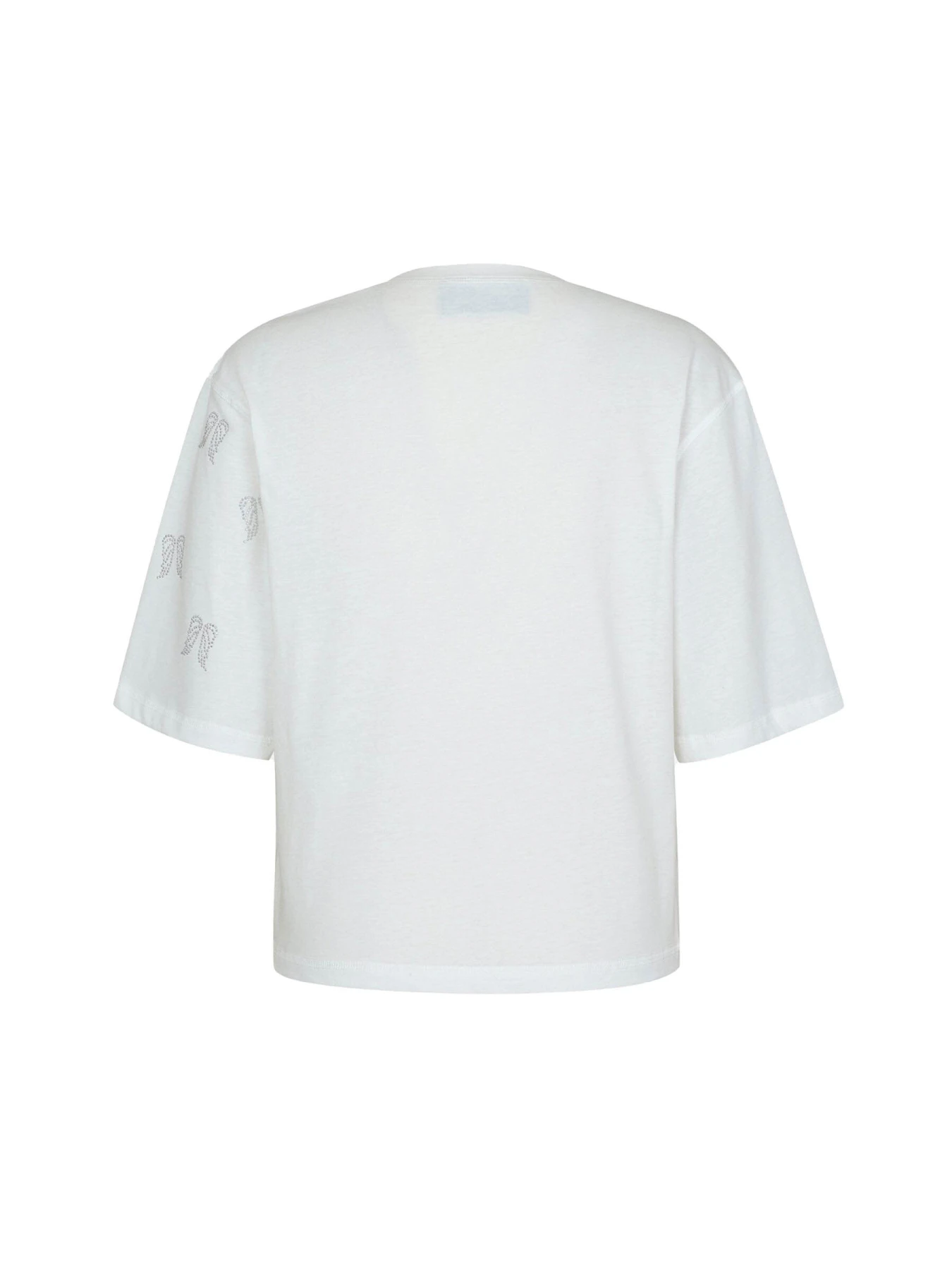 Round-neck Short Sleeve T-shirt with Rhinestone Wings on Shoulder Gallery