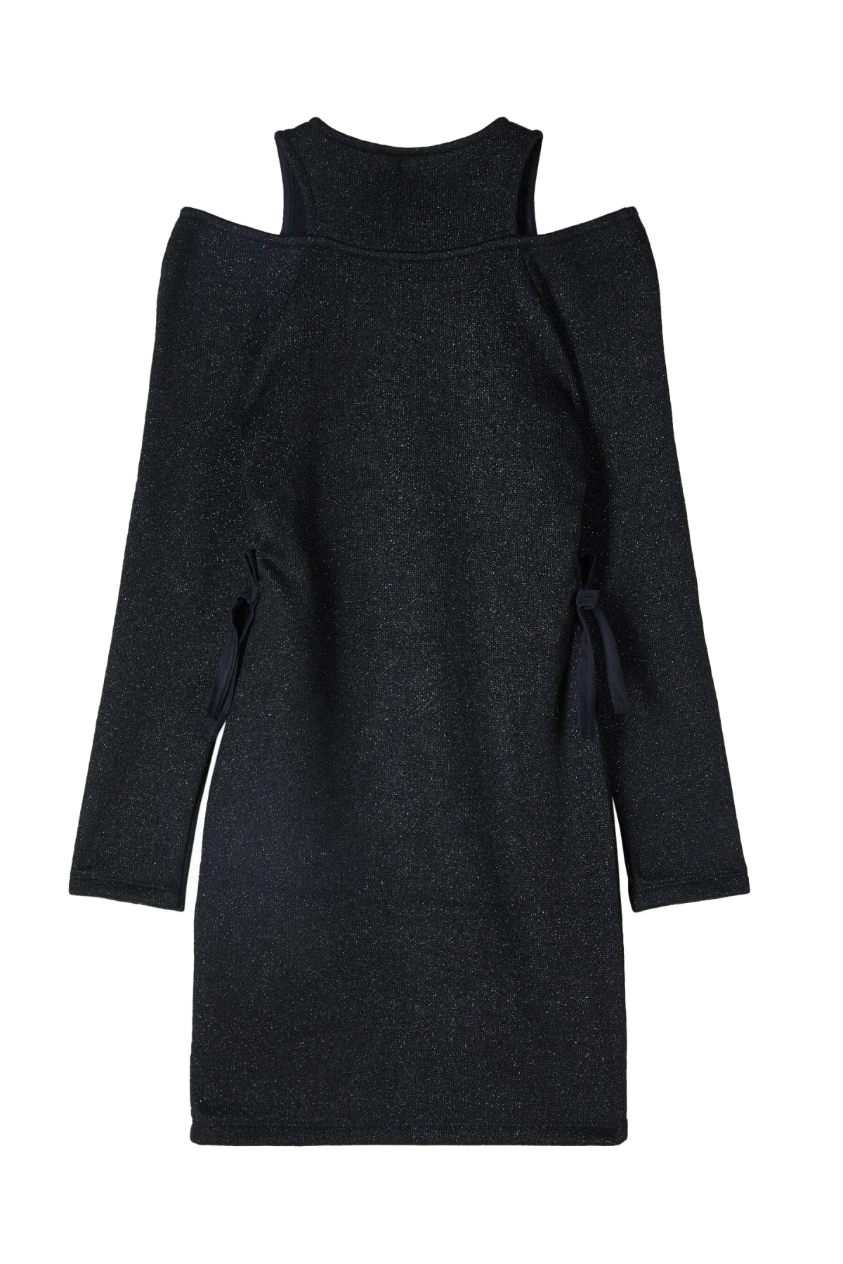 Long-Sleeve Sparkle Mini-Dress with Shoulder Cutouts Gallery