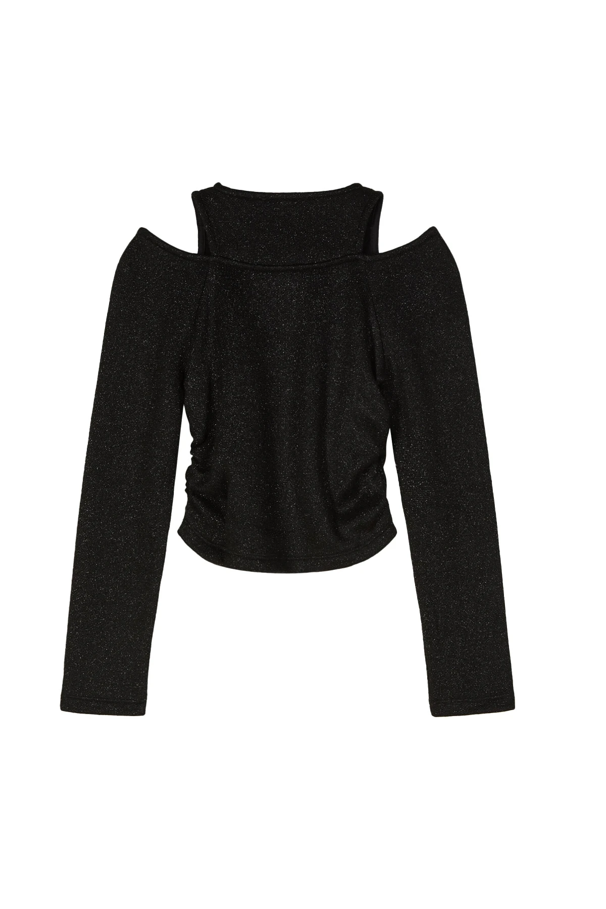 Long-Sleeve Metallic Knit Top with Shoulder Cutouts Gallery