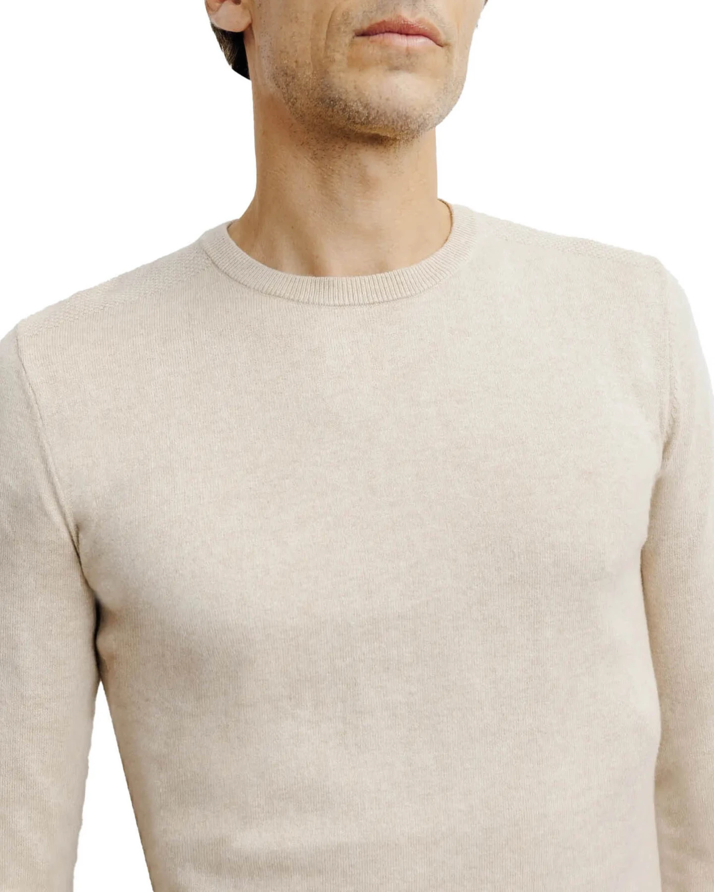 Cotton Crew Neck Sweater with Suede Elbow Patches Gallery