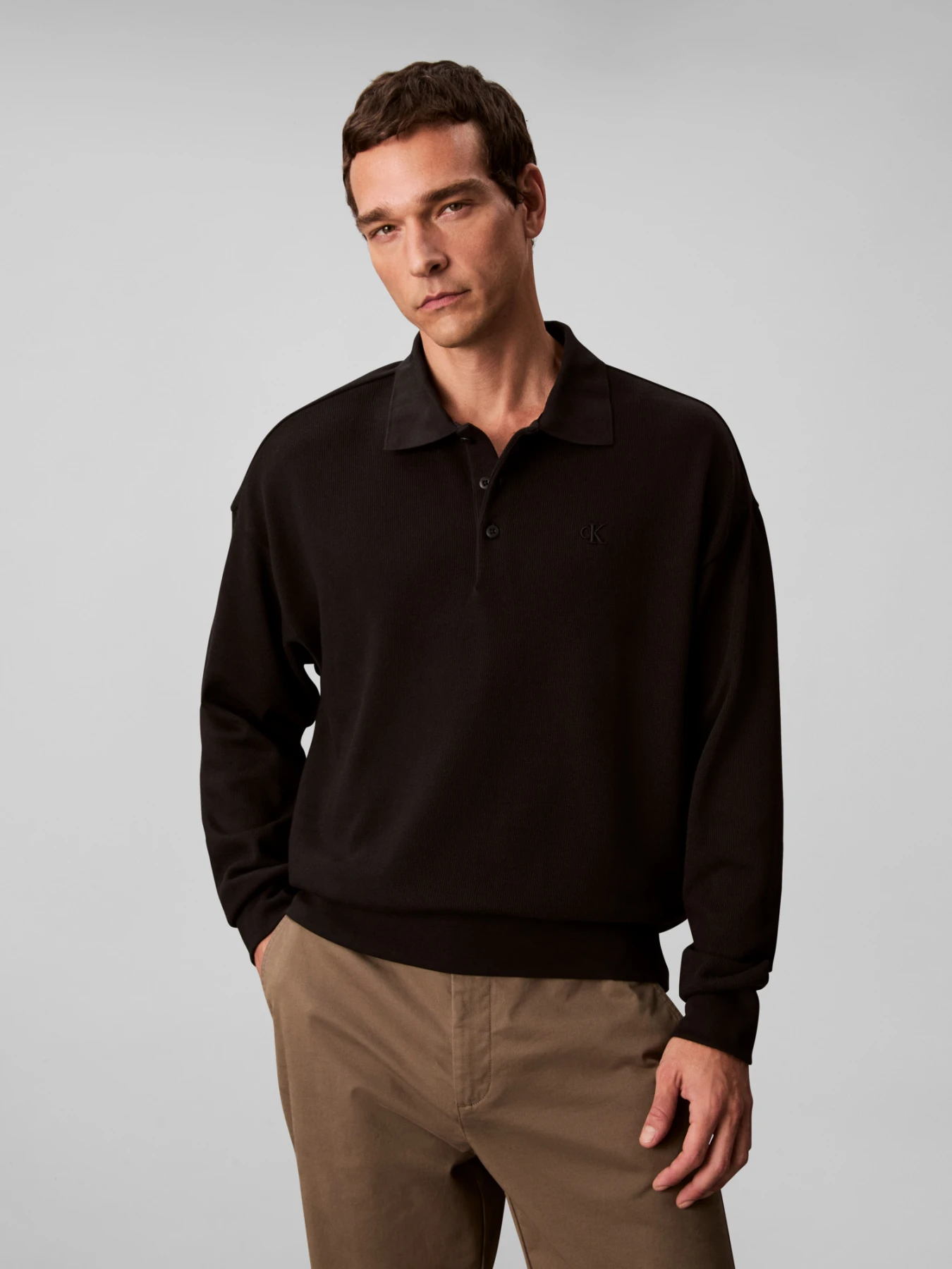 Long-Sleeve Pique Polo Sweater Gallery