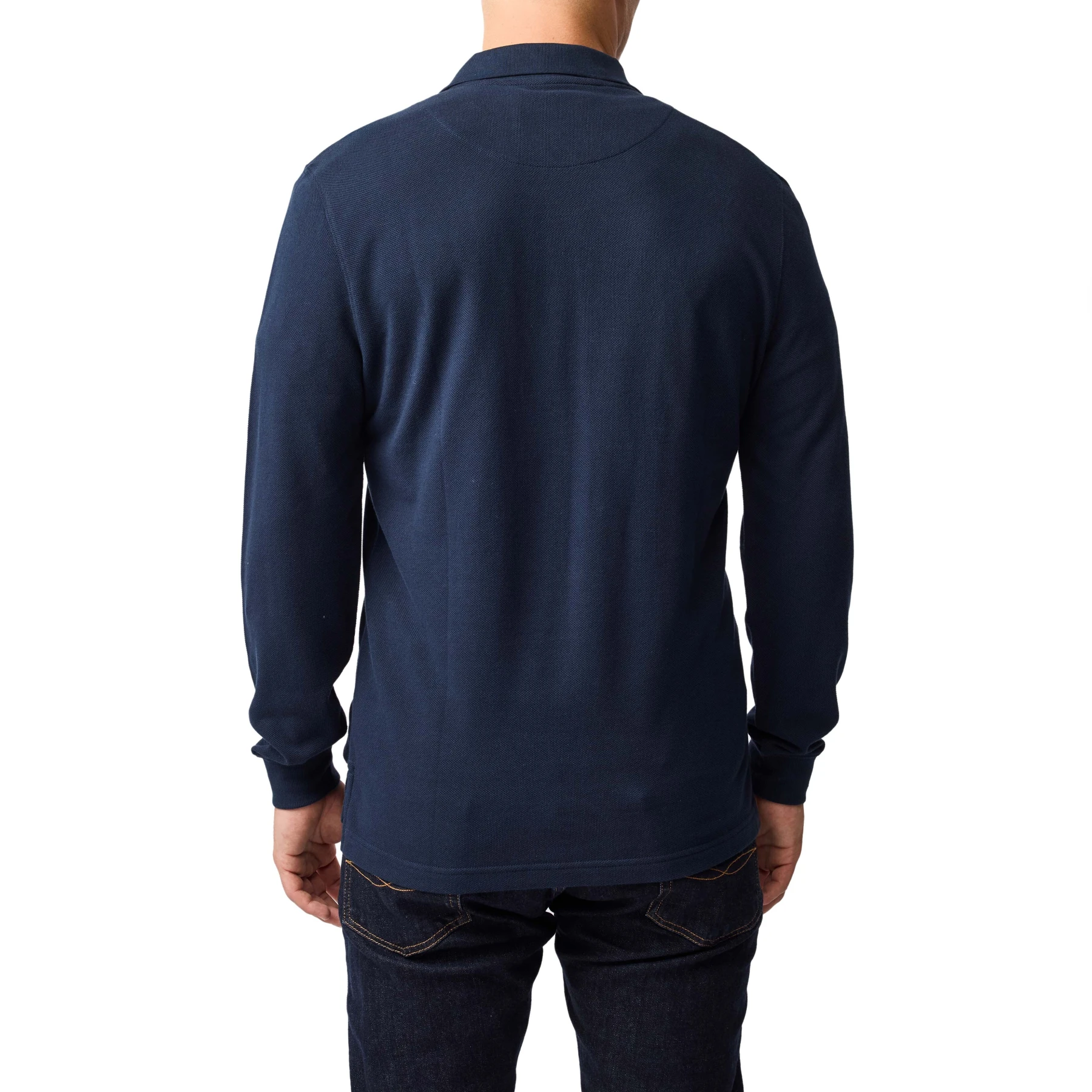 Long-sleeve Melange Cotton Pique Polo with Contrast Logo Gallery