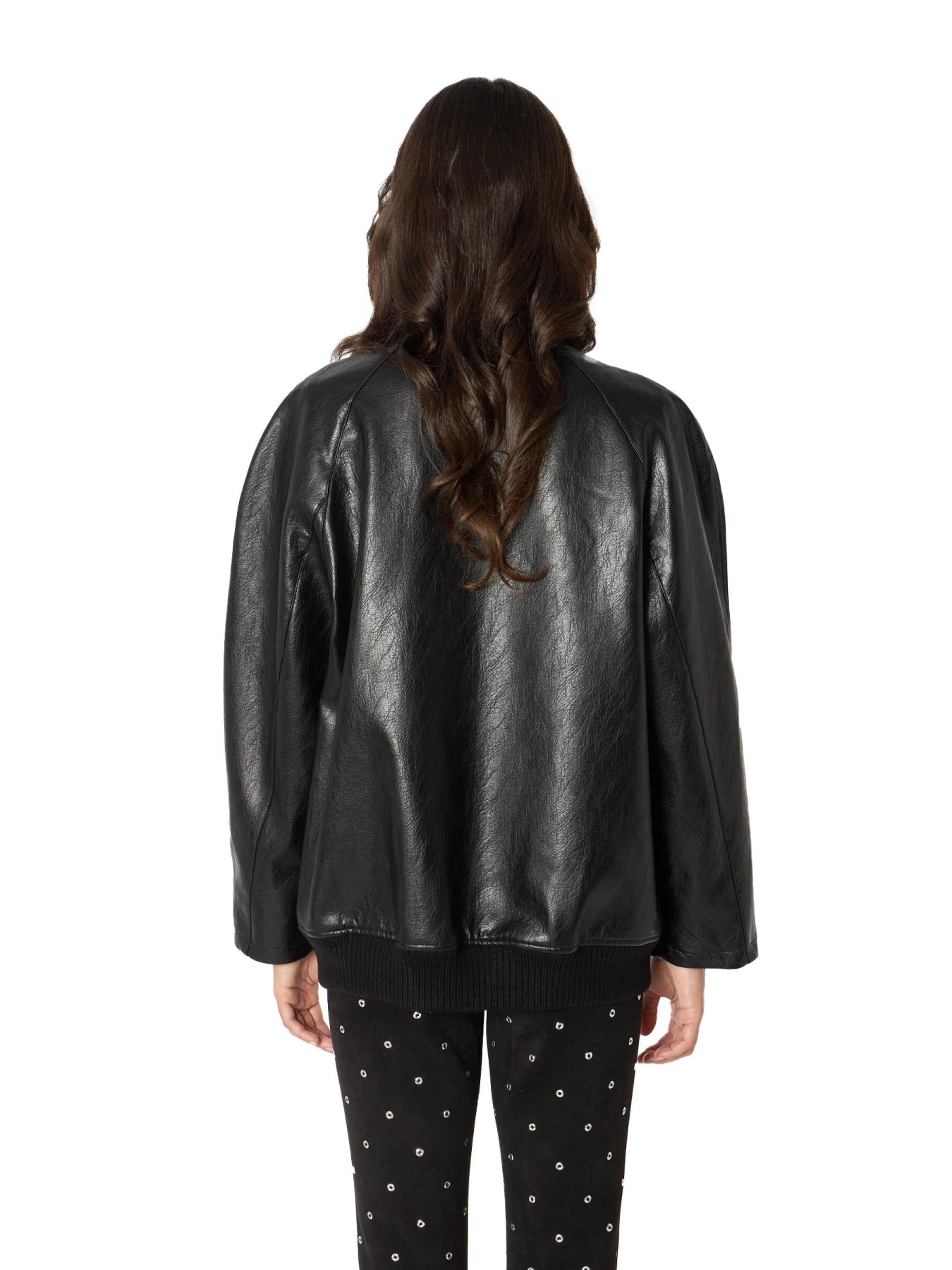 Oversized Faux Leather Jacket with Round Neck Gallery