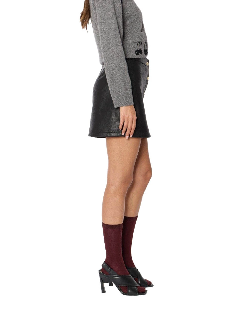 Straight Faux Leather Mini Skirt with Gold Buttons Gallery