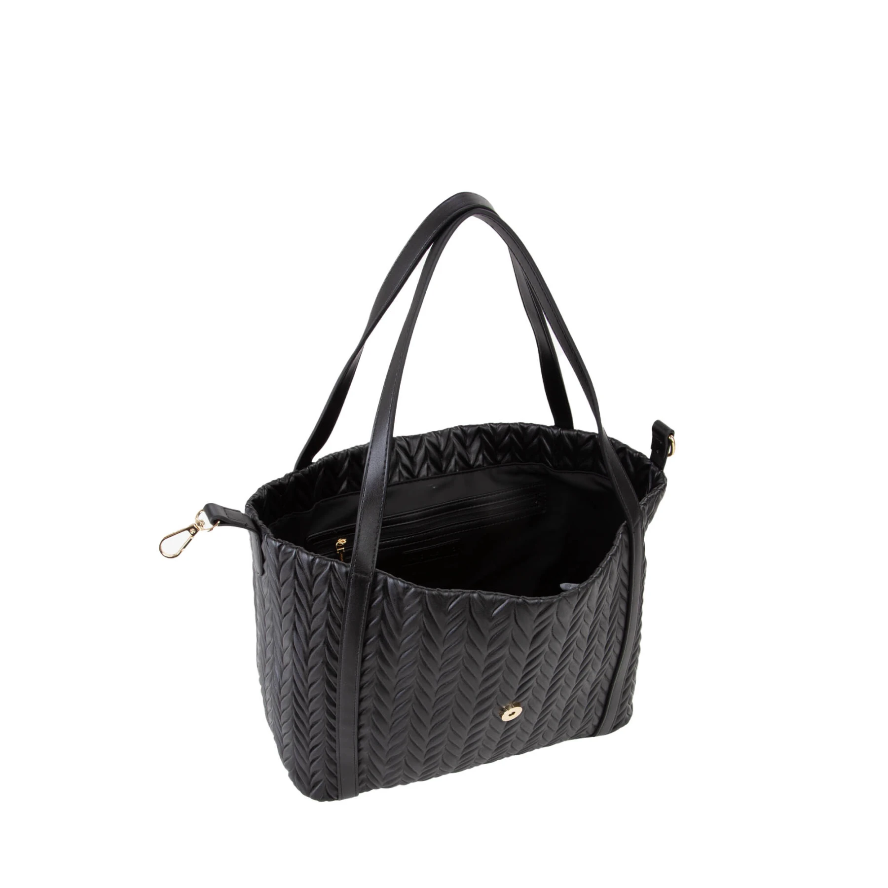 Quilted Chevron Leather Tote Bag with Logo Charm Gallery