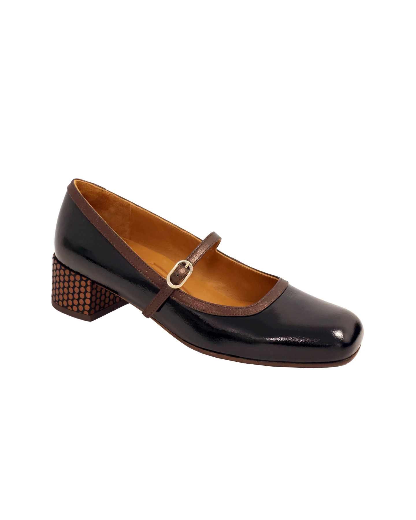 Patent Mary Jane Pump With Patterned Block Heel Gallery