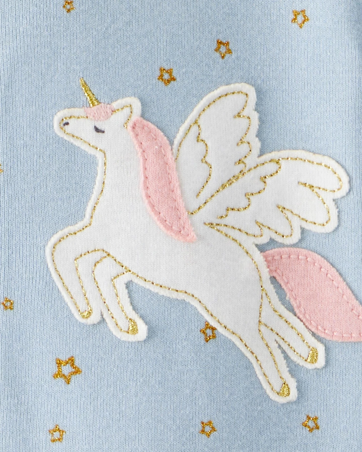 Baby Girl Unicorn Star Print 100% Cotton Long-Sleeve 2-Way Zip 1-Piece Pajamas - Blue Gallery