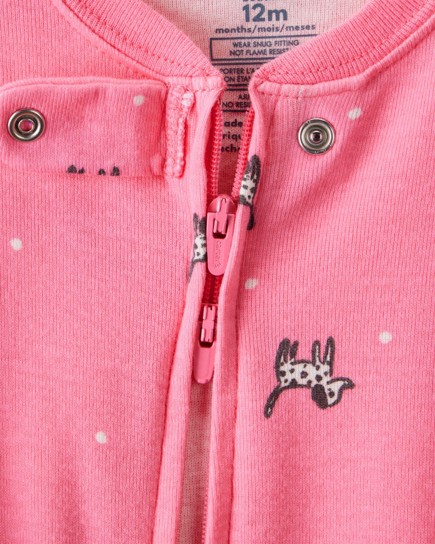 Baby Girl Dalmatian Print 100% Cotton Long-Sleeve 2-Way Zip 1-Piece Pajamas - Pink Gallery