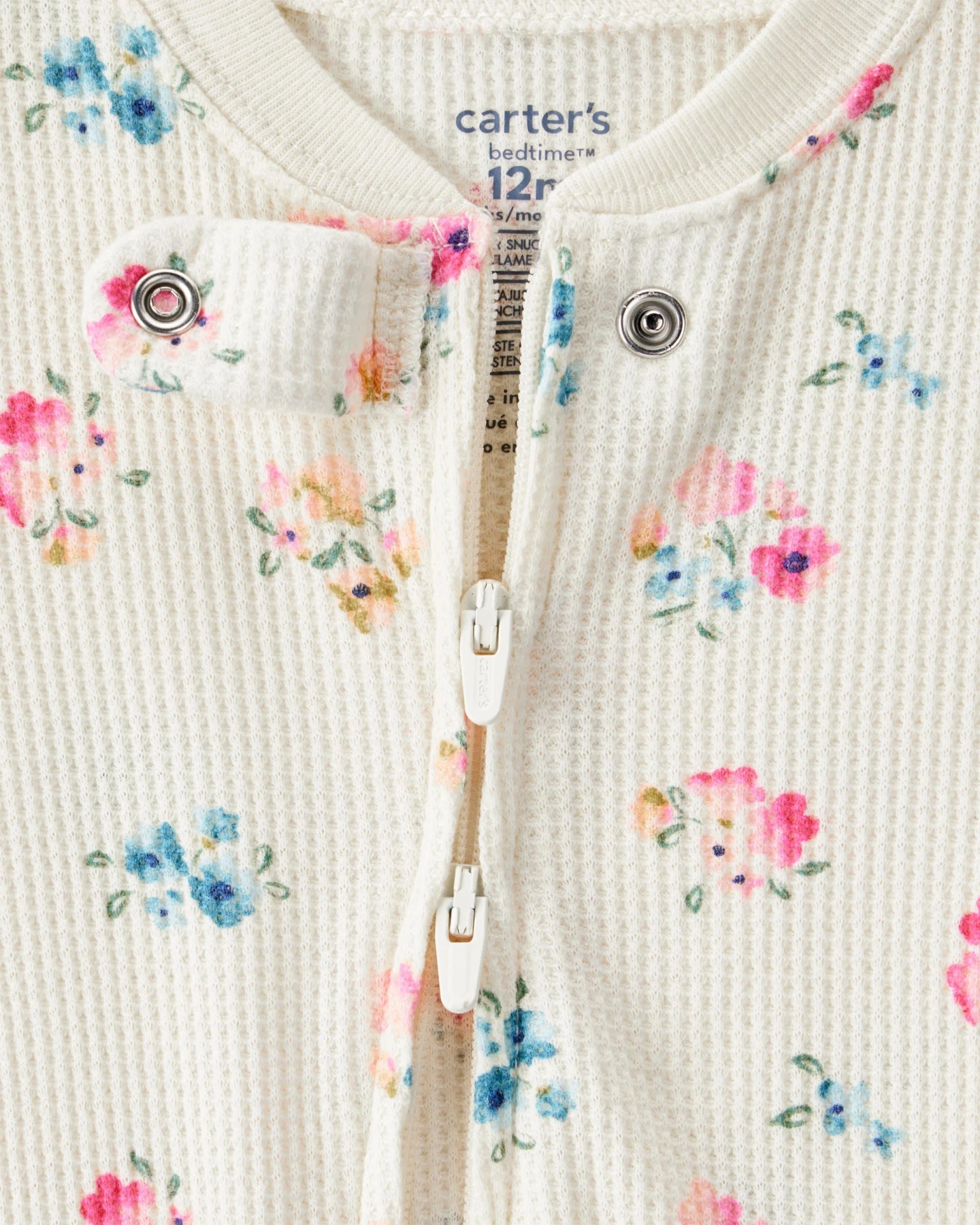 Baby Girl Floral Cotton Long-Sleeve Snug Fit 1-Piece Pajamas - White Gallery