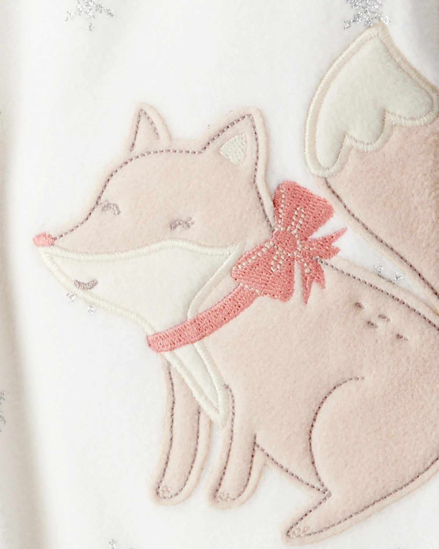 Baby Girl Fox Sparkle Print Loose Fit Long-Sleeve Sleep & Play Pajamas - White Gallery