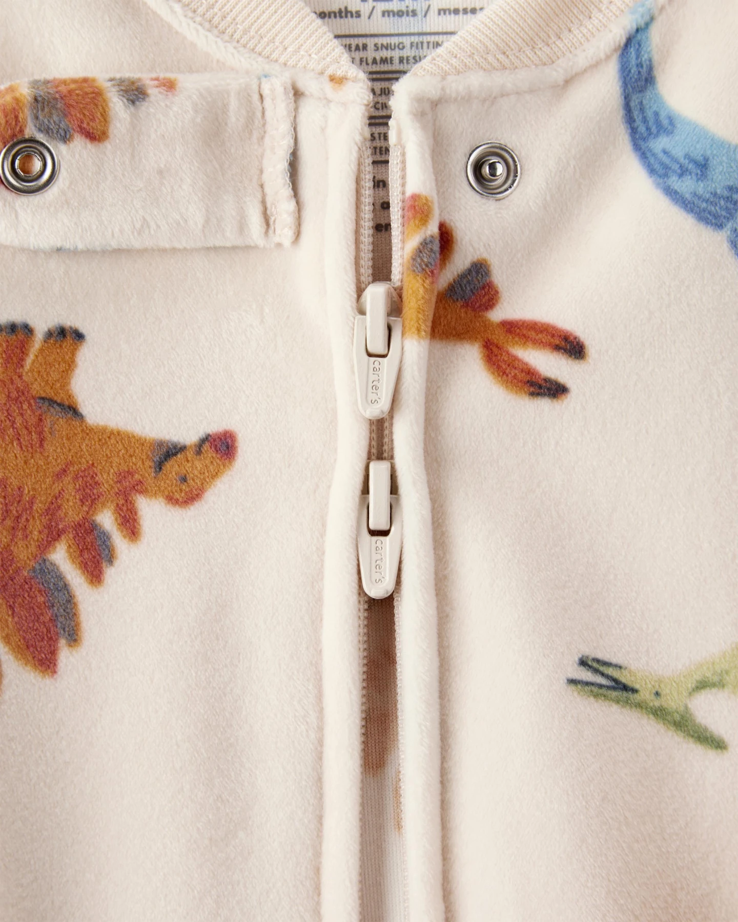 Baby Boy Dinosaur Print DreamPlush Snug Fit Long-Sleeve 2-Way Zip 1-Piece Pajamas - Tan Gallery