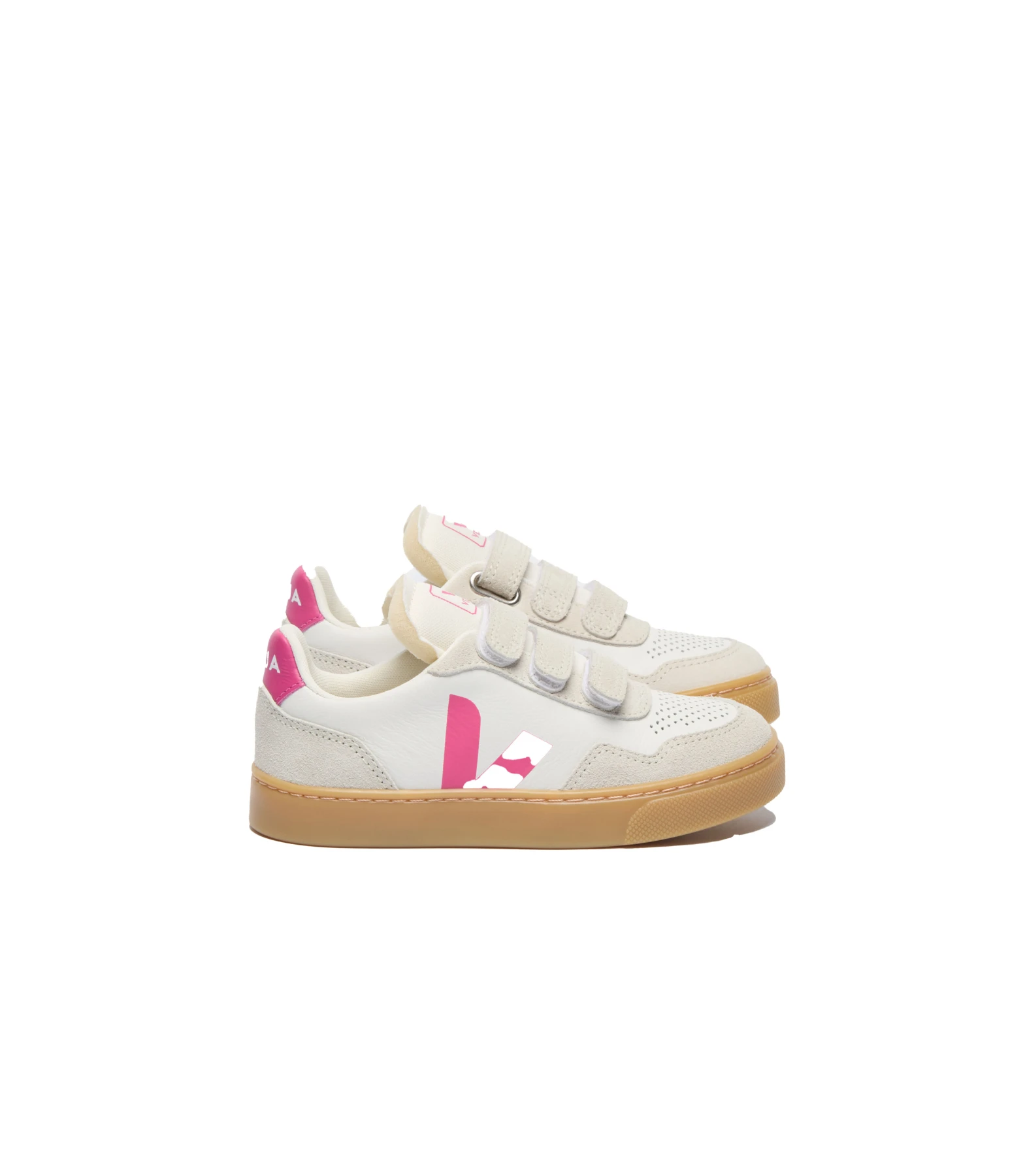 Leather/Suede Sneakers with Fuchsia V and Velcro Closure - Kids Gallery