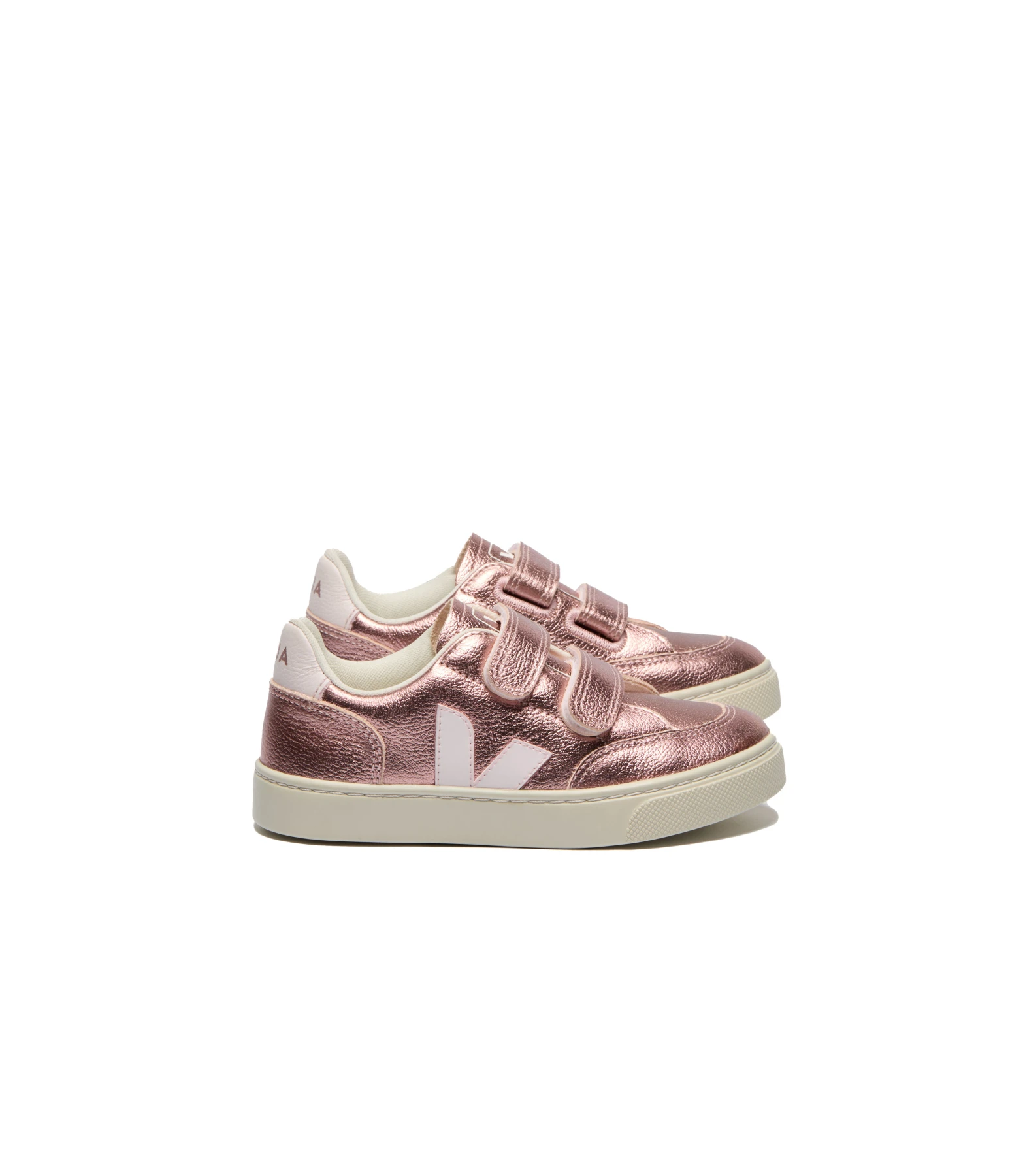 Metallic Rose Gold Veja V-12 Velcro Sneakers - Kids Gallery