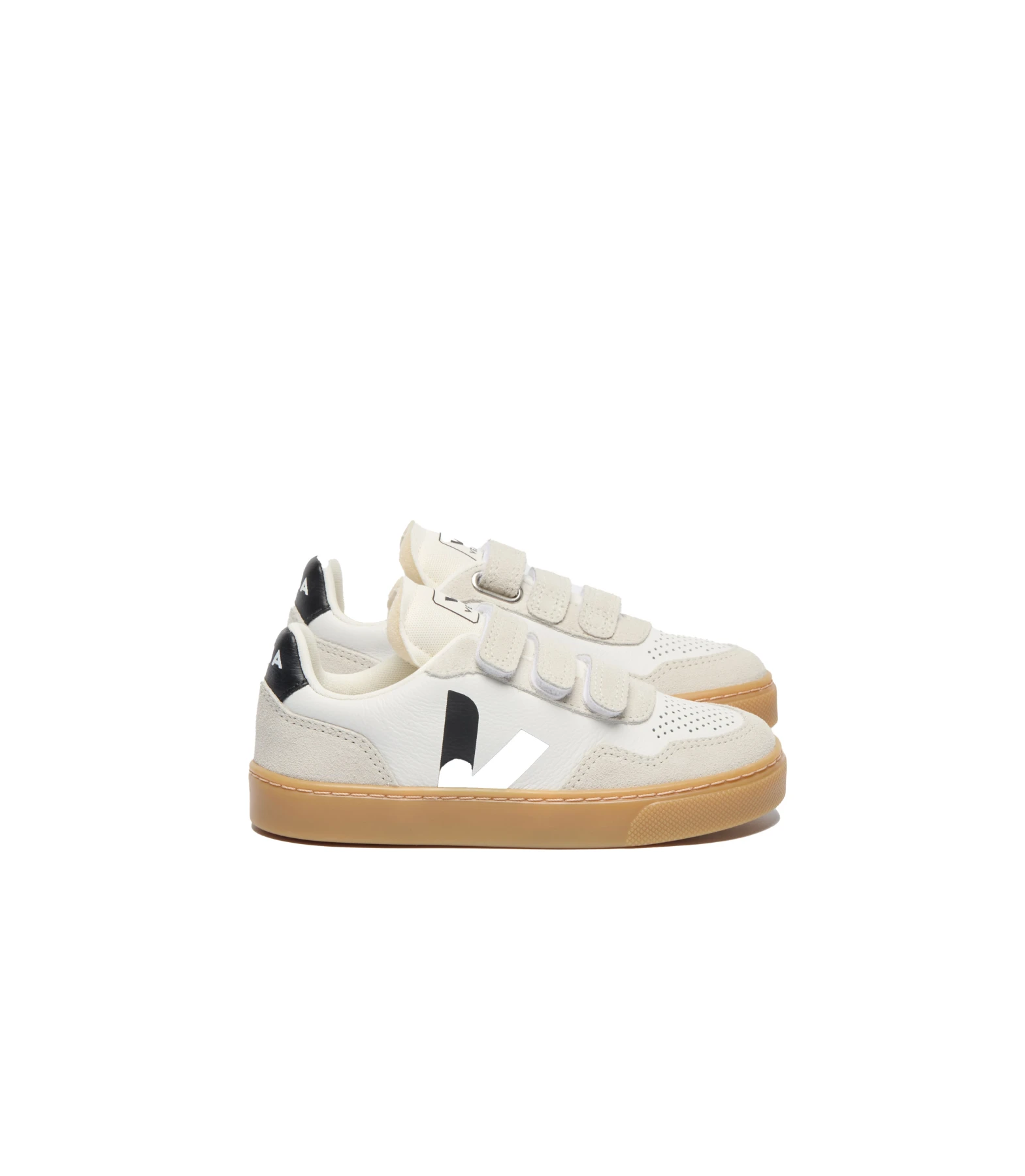 Leather & Suede Velcro Sneakers - White/Black/Gum - Junior Gallery